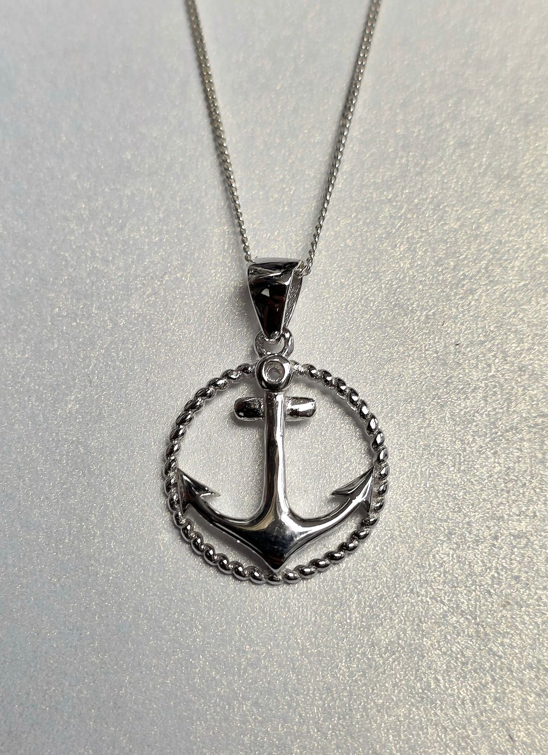 Anchor 925 Sterling Silver Round Pendant Necklace