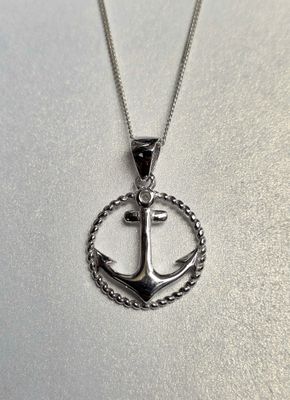 Anchor 925 Sterling Silver Round Pendant Necklace