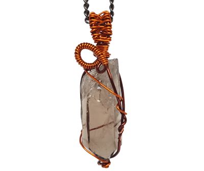 Smoky quartz Copper Wirewrapped Pendant Necklace 