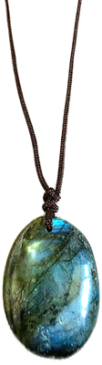Labradorite Crystal Necklace Brown Rope ±22"