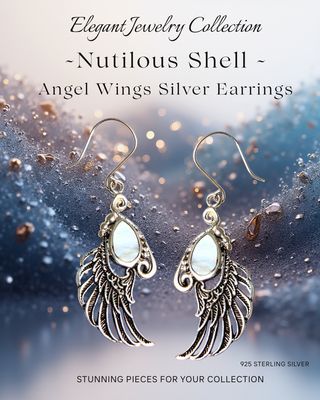 Angel Wings 925 Silver Filigree Earrings With Nutilous Shell White Angel Wings 925 Silver Filigree Earrings With Nutilous Shell White