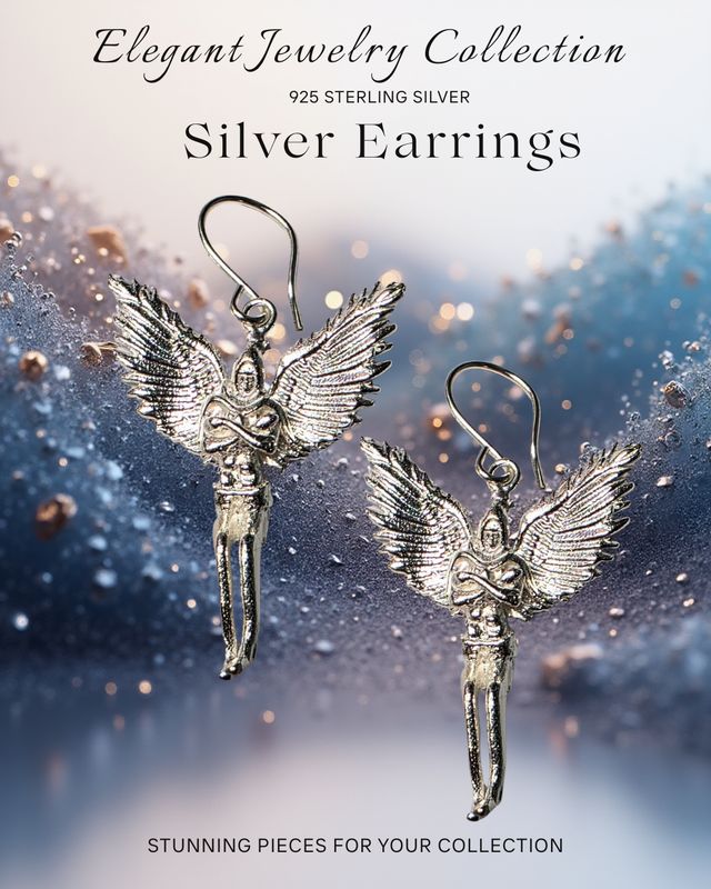 Angel Antique Crystal 925 Sterling Silver Earrings 