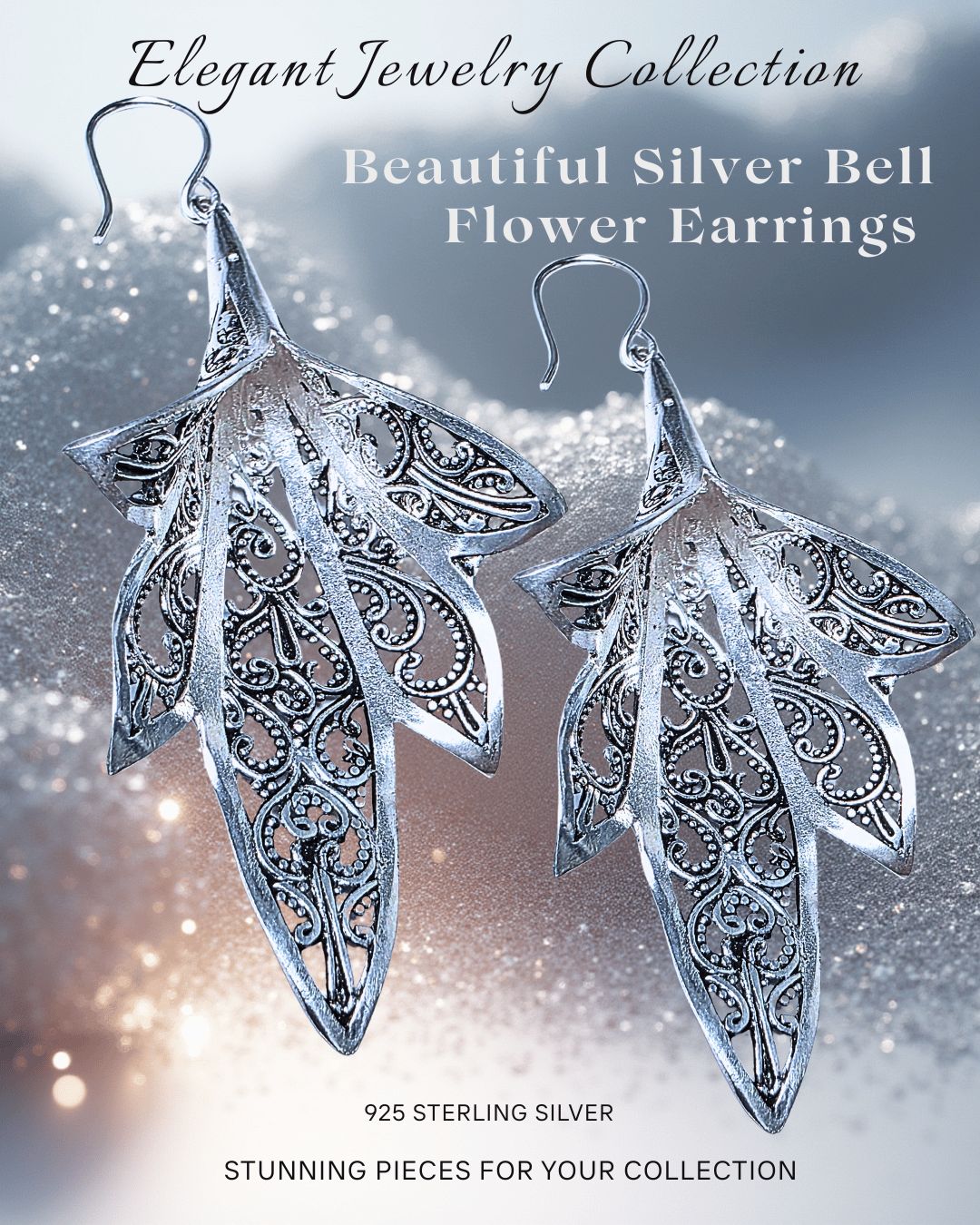 Vintage Bell shaped Flower 925 Sterling Silver Earrings 