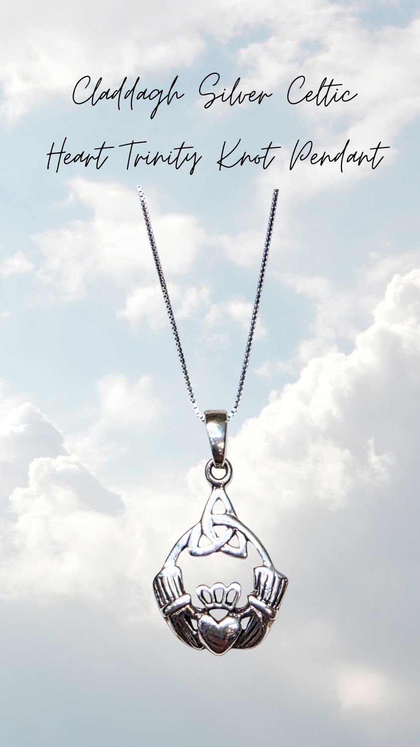 Sterling Silver Claddagh Celtic Pendant Necklace 