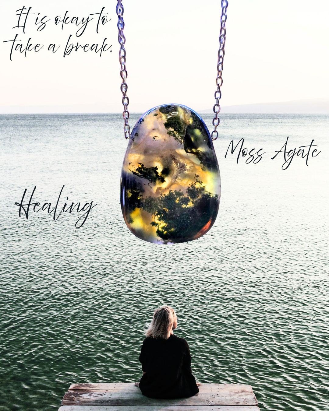 Moss Agate Natural Stone pendant Crystal necklace 