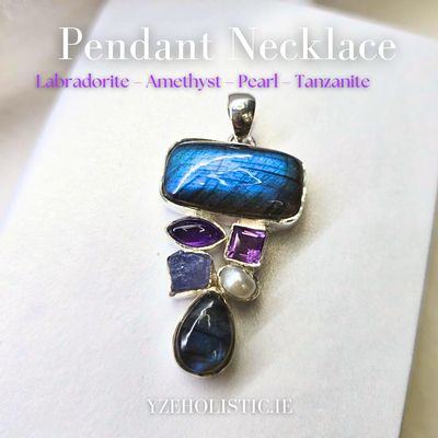 Labradorite Amethyst Tanzanite Pearl Crystal Pendant 925 sterling silver