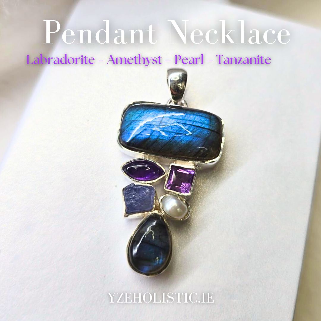 Labradorite Amethyst Tanzanite Pearl Crystal Pendant 925 sterling silver