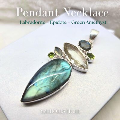 Labradorite Green Amethyst Peridot Crystal Pendant 925 sterling silver