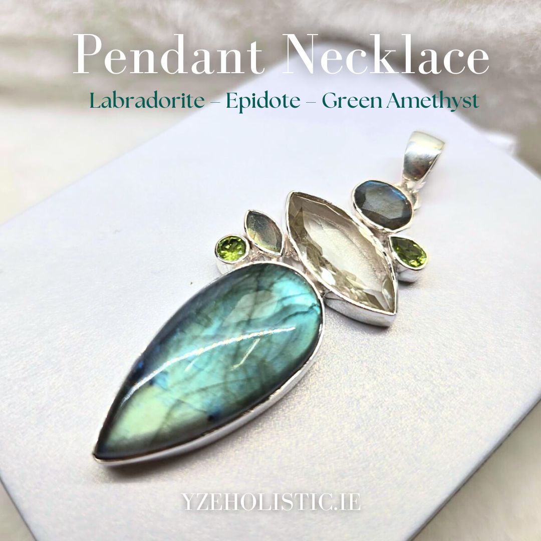 Labradorite Green Amethyst Peridot Crystal Pendant 925 sterling silver