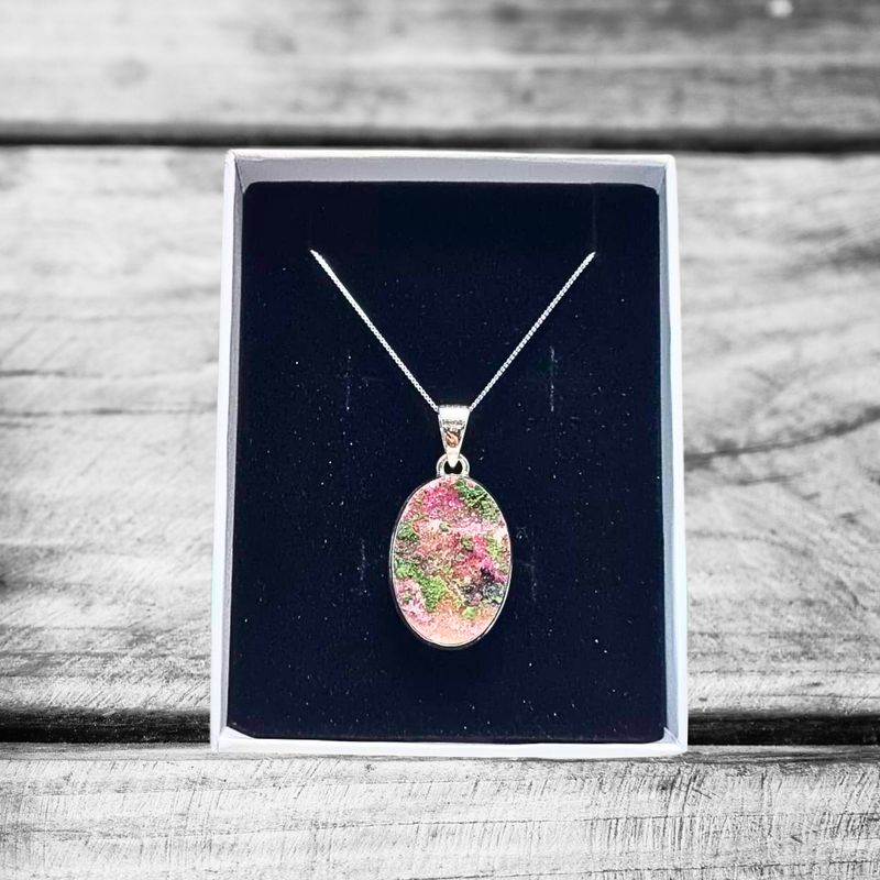 DRUZY RHODOCHROSITE  OVAL 925 STERLING SILVER PENDANT NECKLACE 