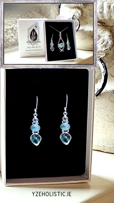 Aquamarine and Blue Topaz Crystal Earrings Necklace Sterling Silver Jewellery Set