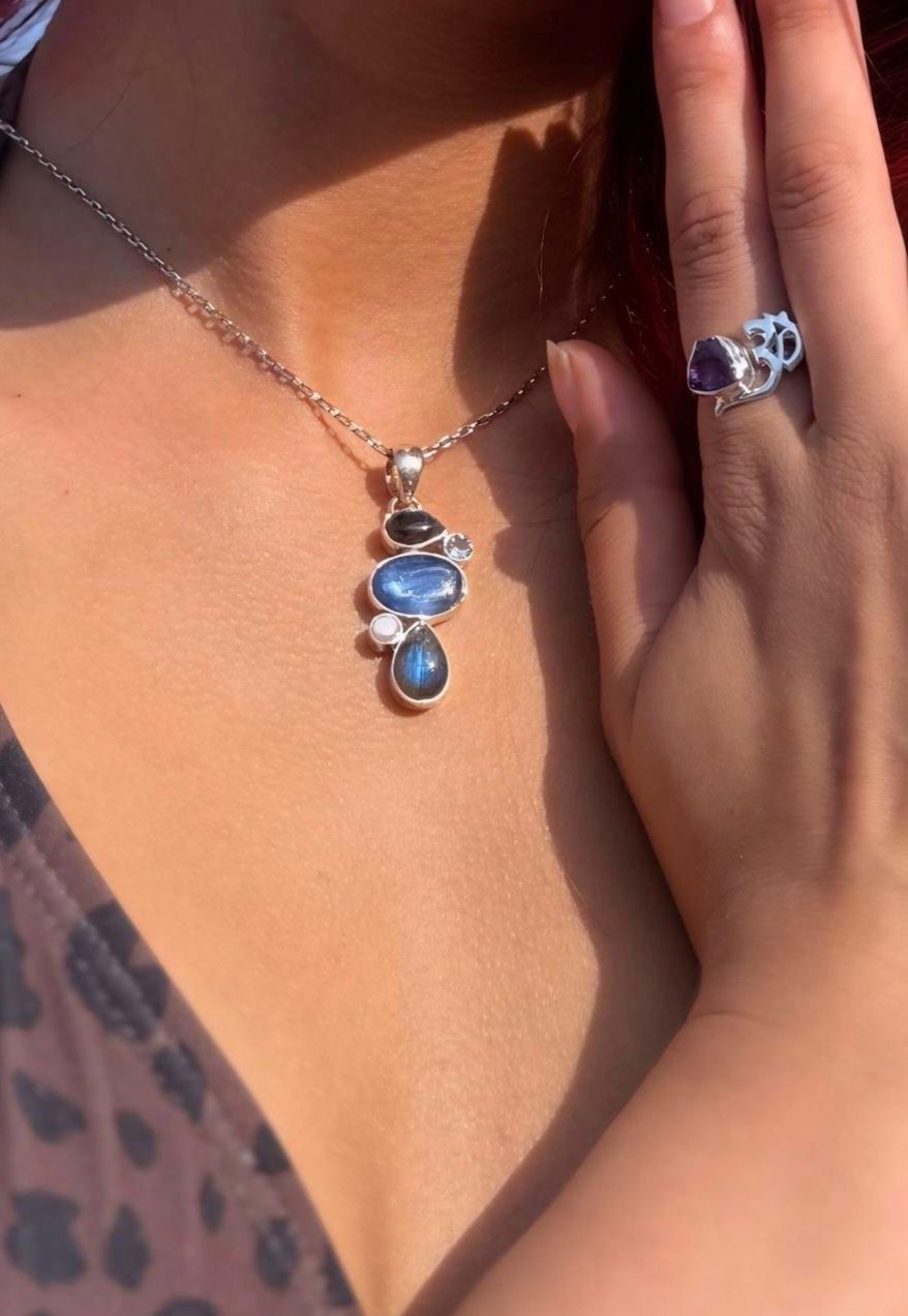 Labradorite Kyanite Topaz Pearl Crystal Pendant 925 sterling silver