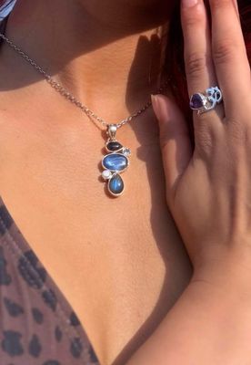 Labradorite Kyanite Topaz Pearl Crystal Pendant 925 sterling silver