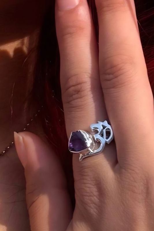 Amethyst OM crystal Ring 925 Sterling Silver