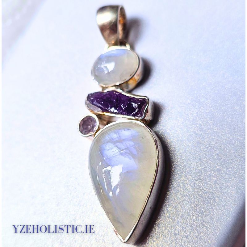 Moonstone - Morganite - Amethyst Pendant Natural Stone Crystal Necklace Pendant