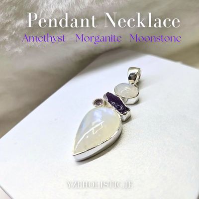 Moonstone - Morganite - Amethyst Pendant Natural Stone Crystal Necklace Pendant