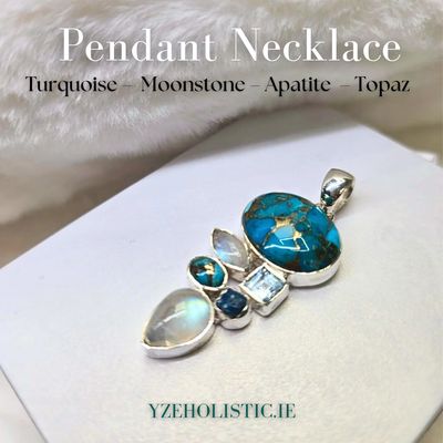 Turquoise Pearl Topaz Apatite Moonstone Combination Crystal Pendant Necklace 925 Sterling Silver