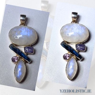Moonstone Kyanite Tanzanite Morganite Pendant Natural Stone Crystal Necklace Pendant 925 Sterling Silver 