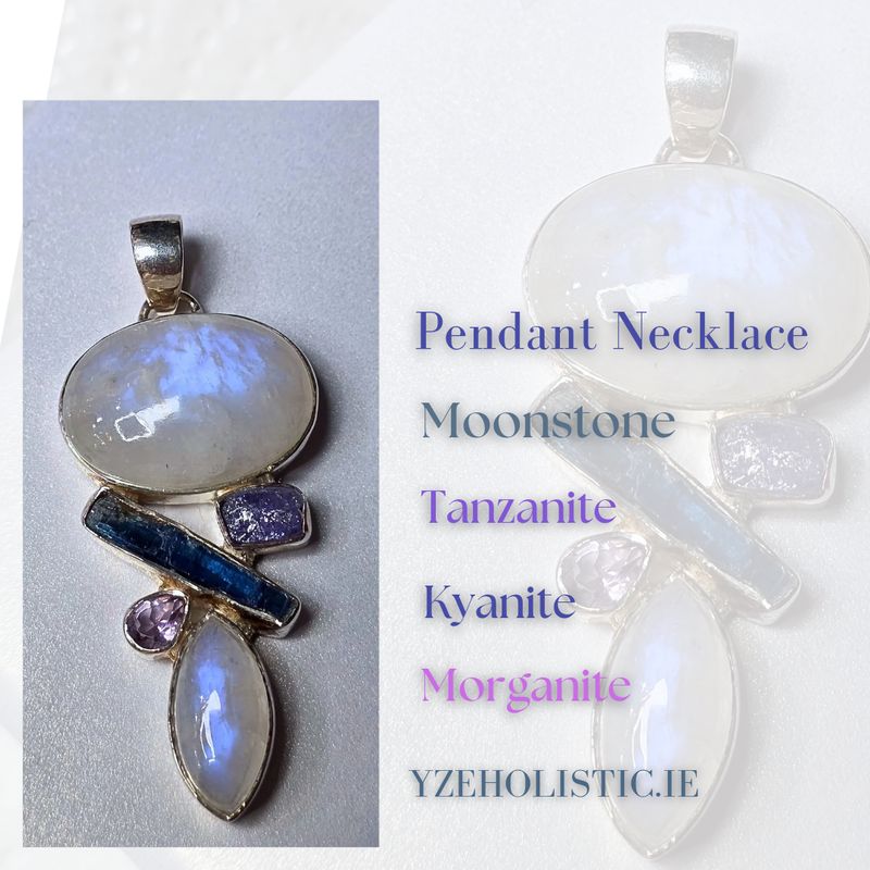 Moonstone Kyanite Tanzanite Morganite Pendant Natural Stone Crystal Necklace Pendant 925 Sterling Silver 