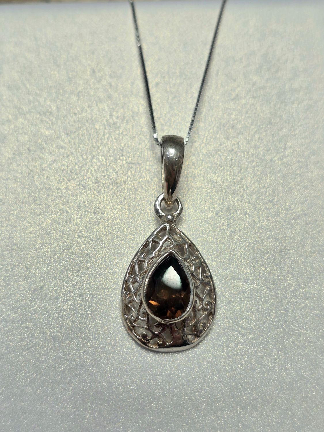 Smoky Quartz Crystal Natural Stone 925 Sterling Silver Pendant Necklace