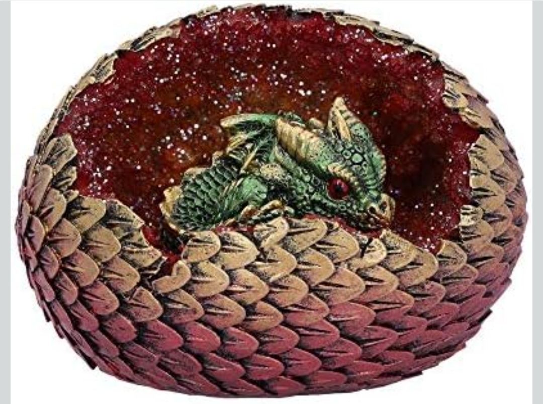 DRAGON FANTASY EGG GEODE MAGICAL MULTICOLOUR ORNAMENT DECORATION STATUE 