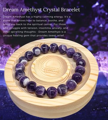 Amethyst Crystal Bracelet Amethyst Gemstone Elastic Round Large Bead ±10-12mm