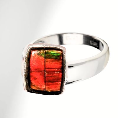 Black Fire Opal Honeycomb Matrix Natural Stone Ring 925 Sterling Silver Rainbow Multicolour