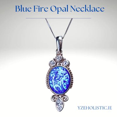 Blue Fire Opal and Herkimer Diamond Crystal Oval Drop Shape Neckless 925 Sterling Silver