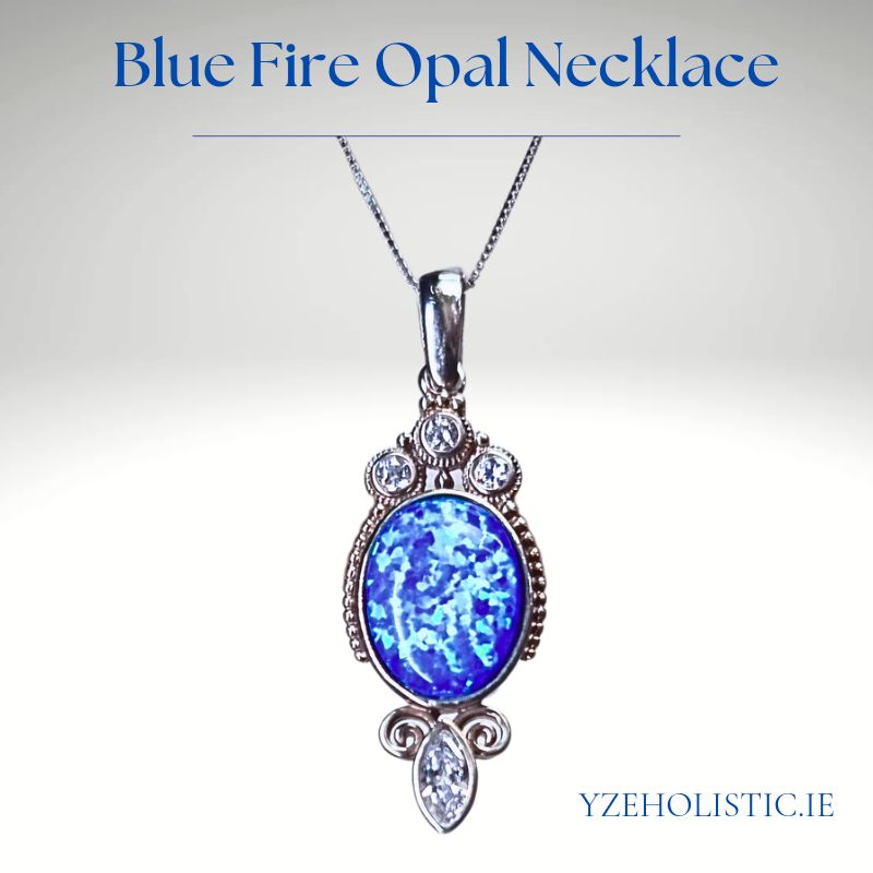 Blue Fire Opal and Herkimer Diamond Crystal Oval Drop Shape Neckless 925 Sterling Silver