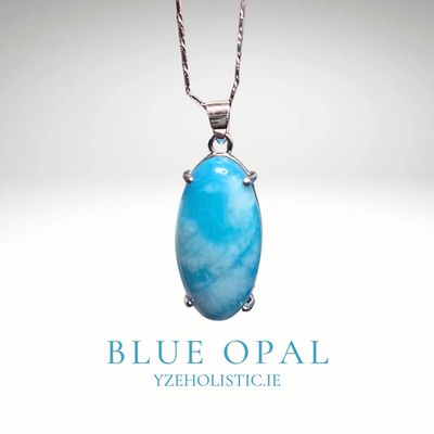 Blue Opal Natural Stone Crystal 925 Sterling Silver Pendant Necklace