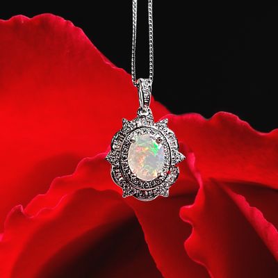 Ethiopian Opal Crystal Necklace 925 Sterling Silver 