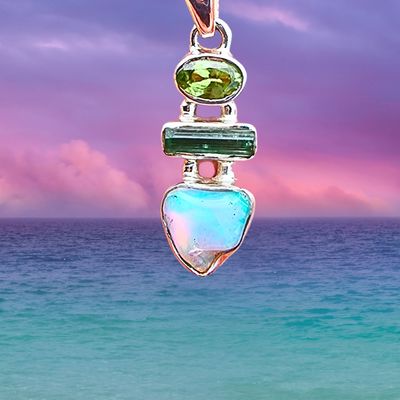 Ethiopian Opal Crystal with Tourmaline and Peridot Amulet Necklace 
