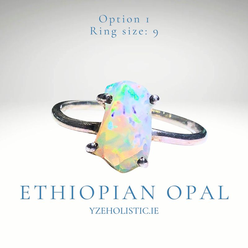 Ethiopian Opal Protection Crystal 925 Sterling Silver Ring