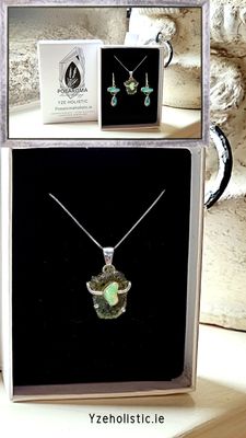 Moldavite - Opal Crystal Amulet Necklace Pendant Talisman