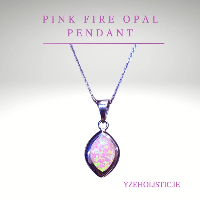 Pink Fire Opal Crystal Oval Drop Shape Neckless 925 Sterling Silver
