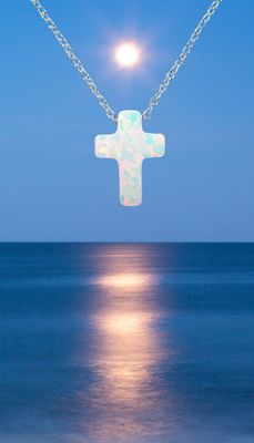 White Fire Opal Crystal Cross Pendant 925 Sterling Silver 