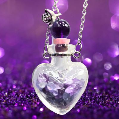 Amethyst crystal essential oil perfume bottle Necklace Pendant 
