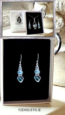 Aquamarine and Blue Topaz Crystal Earrings long 925 Sterling Silver M