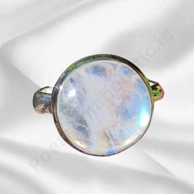 MOONSTONE CRYSTAL RING ROUND 925 STERLING SILVER 