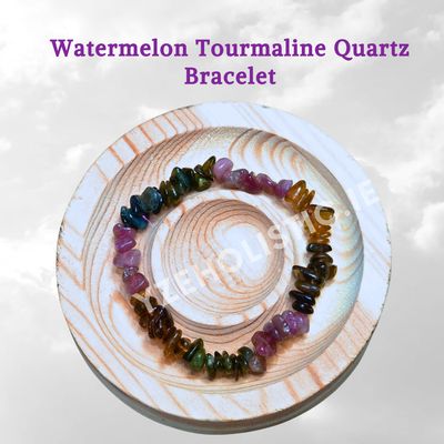 Tourmaline Watermelon Quartz Chip Bracelet Multicolour Chakra