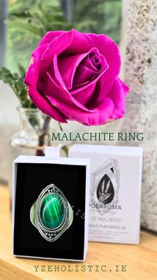 Malachite Crystal Ring - Genuine Stone 925 Solid Sterling Silver 