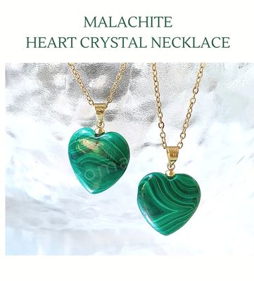 Malachite Heart Crystal Pendant Necklace Amulet "Euphoria" Crystal Collection 