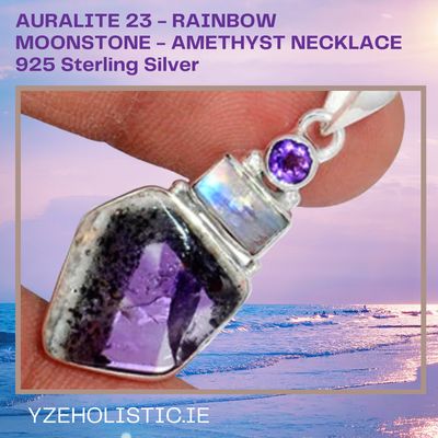 Auralite 23 Crystal -  Rainbow Moonstone -  Amethyst - 925 Sterling Silver Amulet Necklace