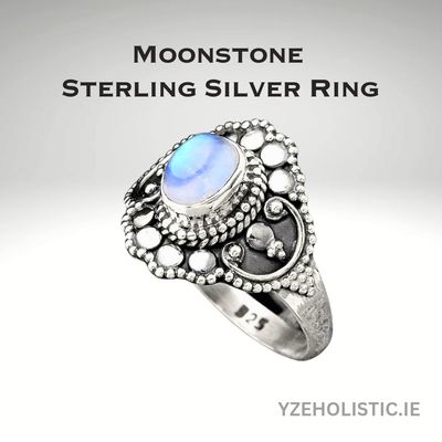 MOONSTONE CRYSTAL RING OVAL SHAPE 925 STERLING SILVER 