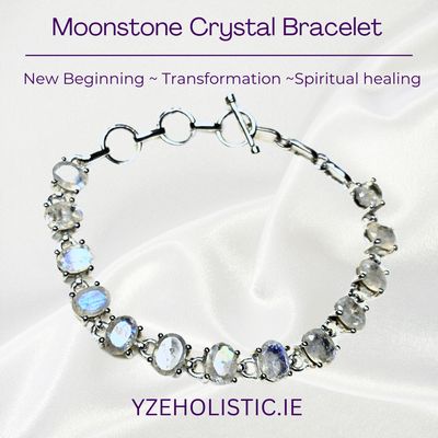 Moonstone Crystal Bracelet Teardrop Style 925 Sterling Silver Chain Link Adjustable 