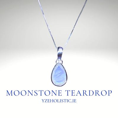 Moonstone Teardrop Necklace Crystal Pendant 925 Sterling Silver