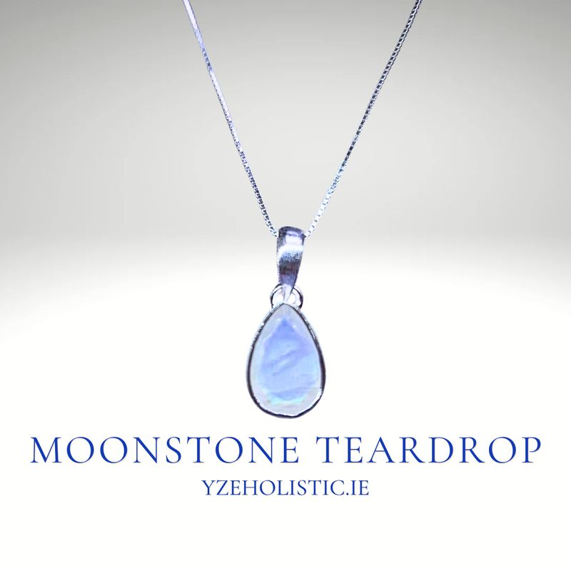 Moonstone Teardrop Necklace Crystal Pendant 925 Sterling Silver