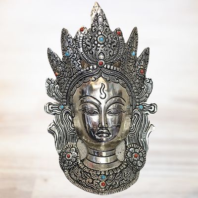 Buddhist Deity Goddess Silver Tara Mask Home Decor Copper Hanging Ornament 