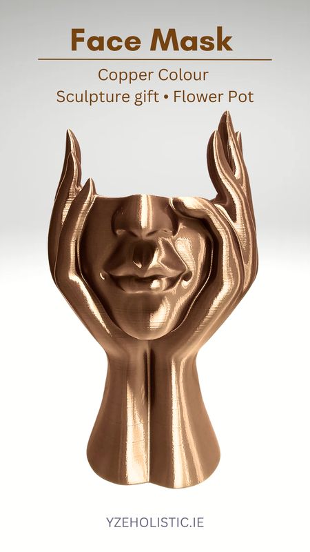 Copper Colour Face Mask Figurine Flower Pot Ornament Gift Stand Resin