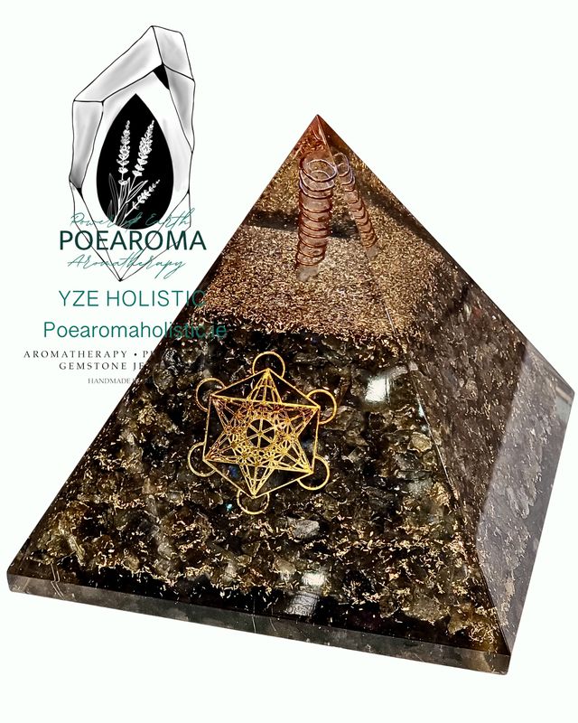 Pyramid Labradorite Crystal Natural Clear Rock Quartz Orgone Positive Energy Generator Orgonite Copper Yoga XLarge 13cm